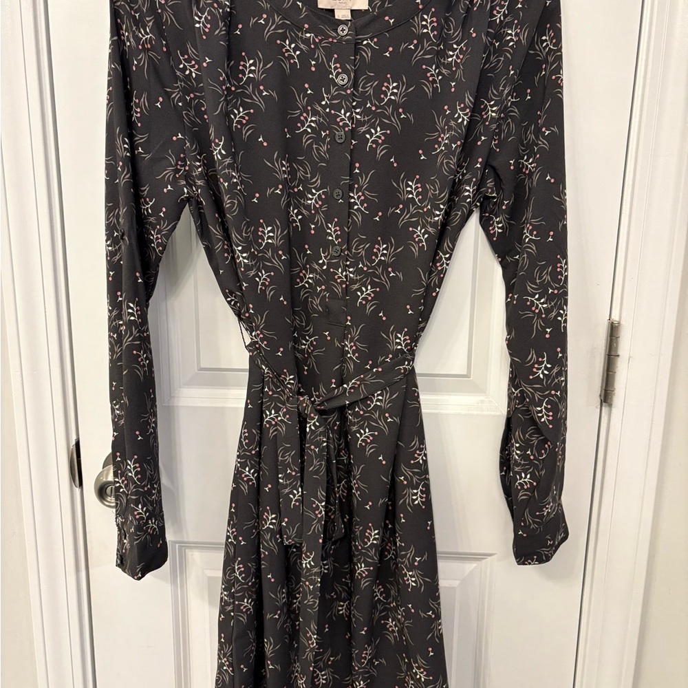 LOFT Black and Gray Dolman Sleeve Wrap Dress